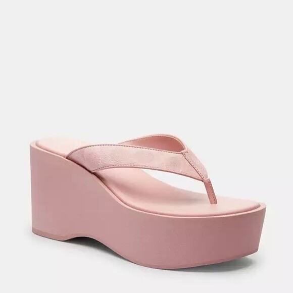 Coach Women's Thong Wedge Sandal In Signature Canvas Powder Pink CAP75 US6.5 - Picture 1 of 9